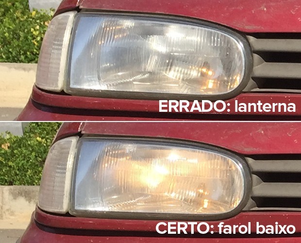 Lanterna tem a luz mais fraca e não é a correta; o certo é o farol baixo (Foto: Rafael Miotto/ G1)